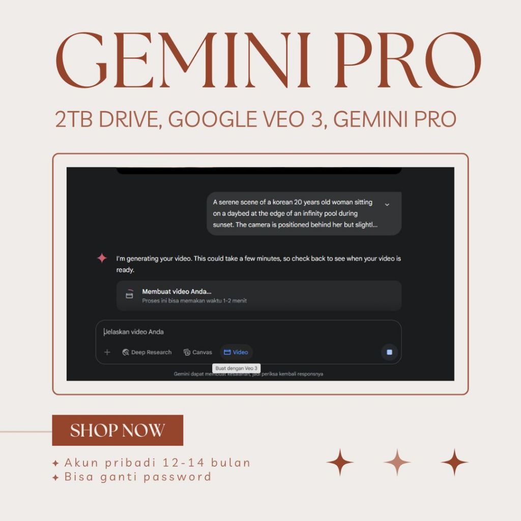 Jual Gemini AI PRO 12 bulan + Drive 2TB + Go0glee Veo 3 + g0ogle flow ...