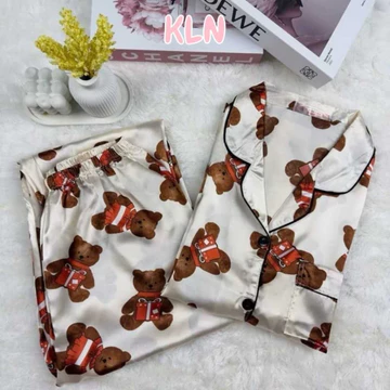 Piyama Wanita Satin Lengan Pendek Celana Panjang Piyama Korean Style Bahan Premium