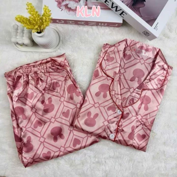 Piyama Wanita Satin Lengan Pendek Celana Panjang Piyama Korean Style Bahan Premium