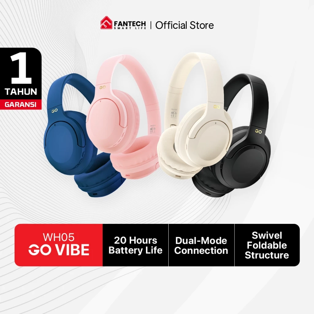Fantech Headset Wireless Super Bass Bluetooth Bisa dilipat baterai 20 Jam Dual Mode Headphone GO VIBE WH05