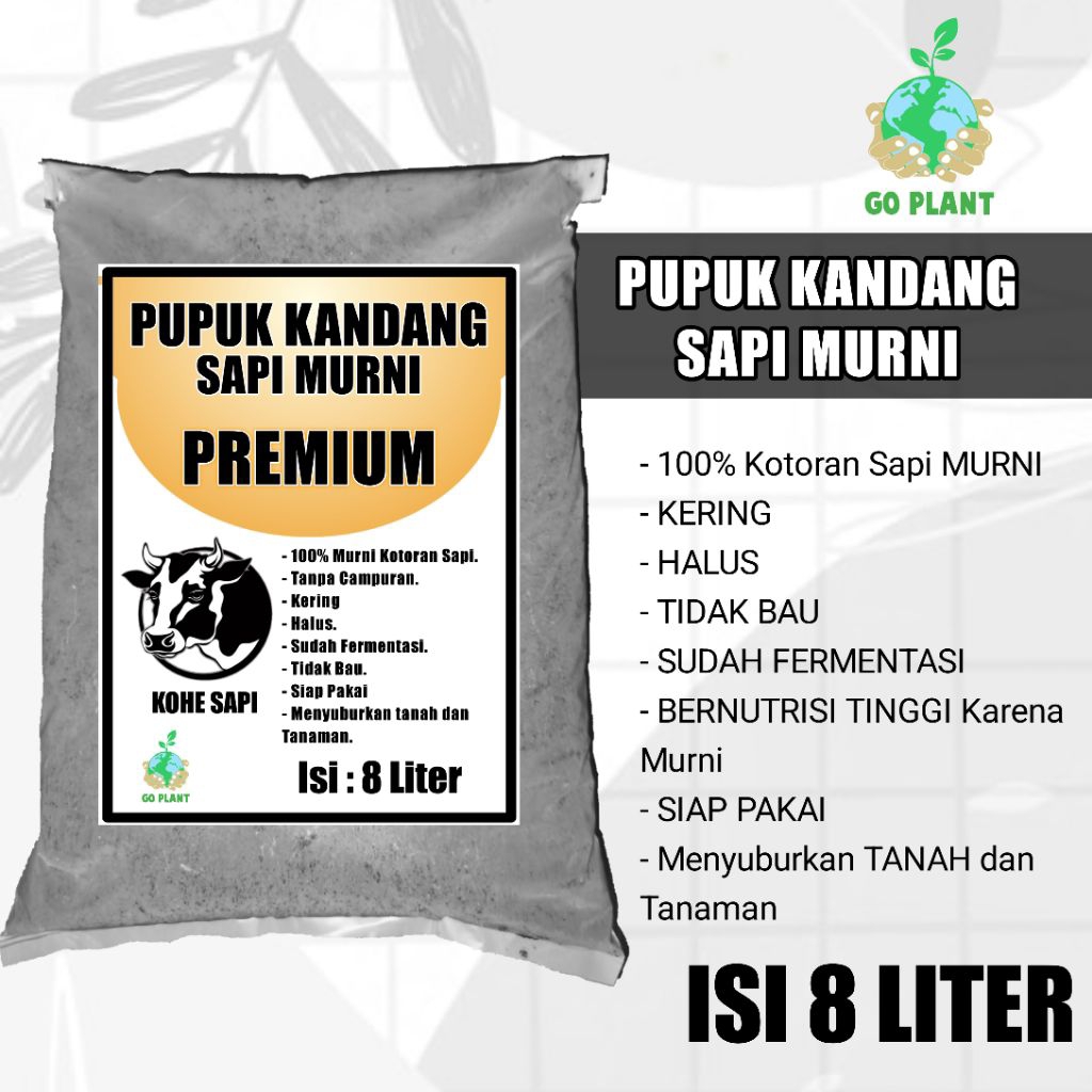 Jual GoPlant - PUPUK KANDANG SAPI ORGANIK PREMIUM MURNI 100% isi : 8 ...
