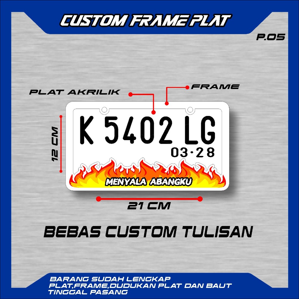 Jual PLAT NOMOR CUSTOM FRAME + PLAT HURUF TIMBUL BAHAN AKRILIK TEBAL ...