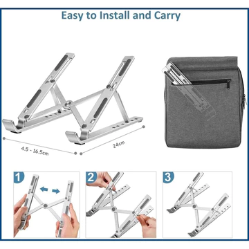 Laptop Stand Holder Portable Lipat Full Alumunium 6 Ketinggian Dudukan Pendingin Laptop Ringan