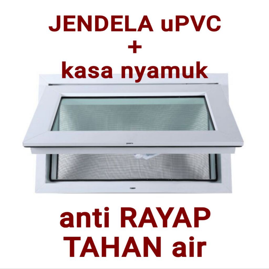 Jendela swing UPVC dengan kasa nyamuk anti anti air