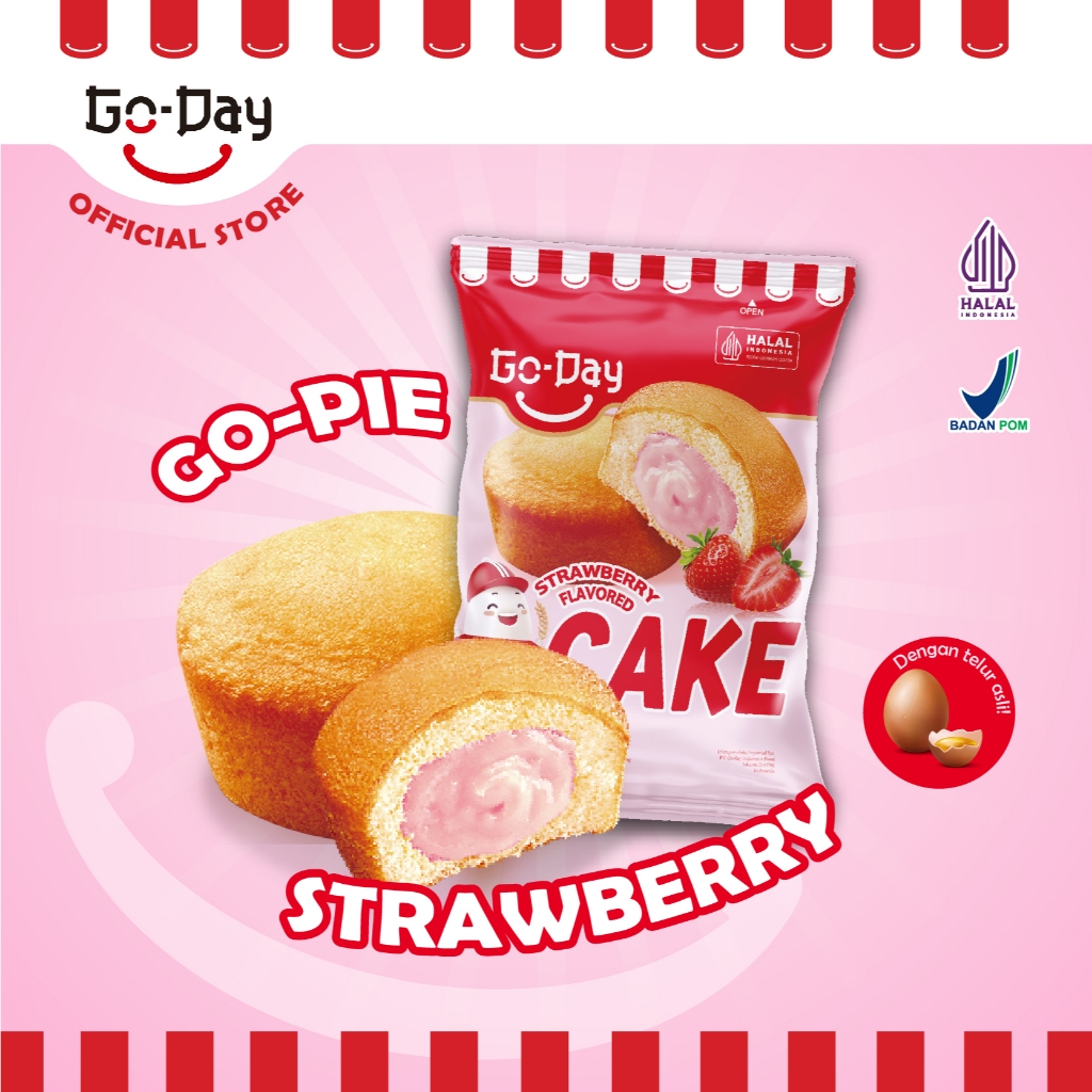 Jual GoDay Go-Pie Strawberry Cake Isi 10pcs 15pcs 20pcs 25pcs | Shopee ...