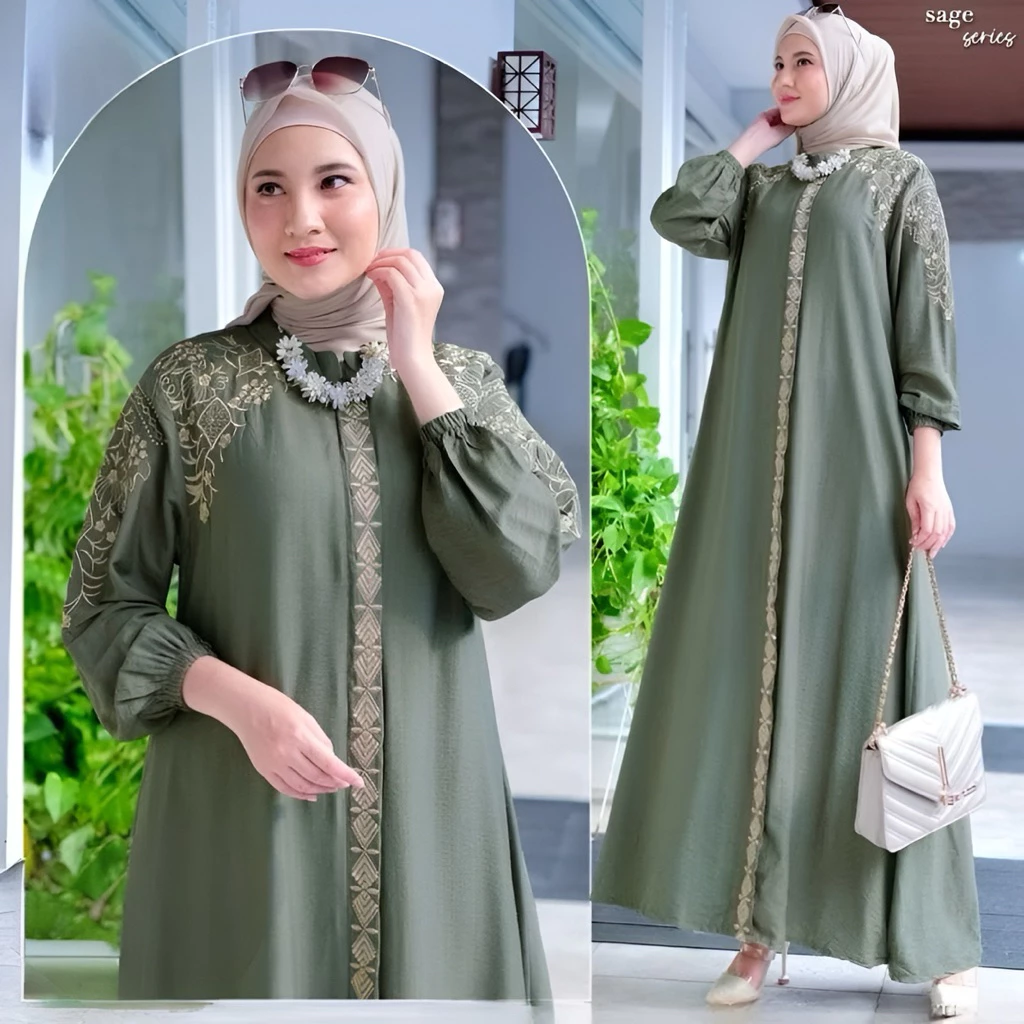 Gamis kondangan mewah elegan bordir tampilan depan