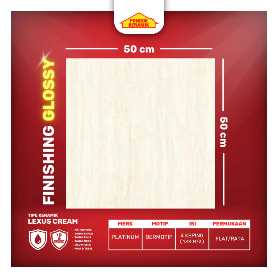 Keramik Lantai Platinum 50x50 Lexus Cream Glossy
