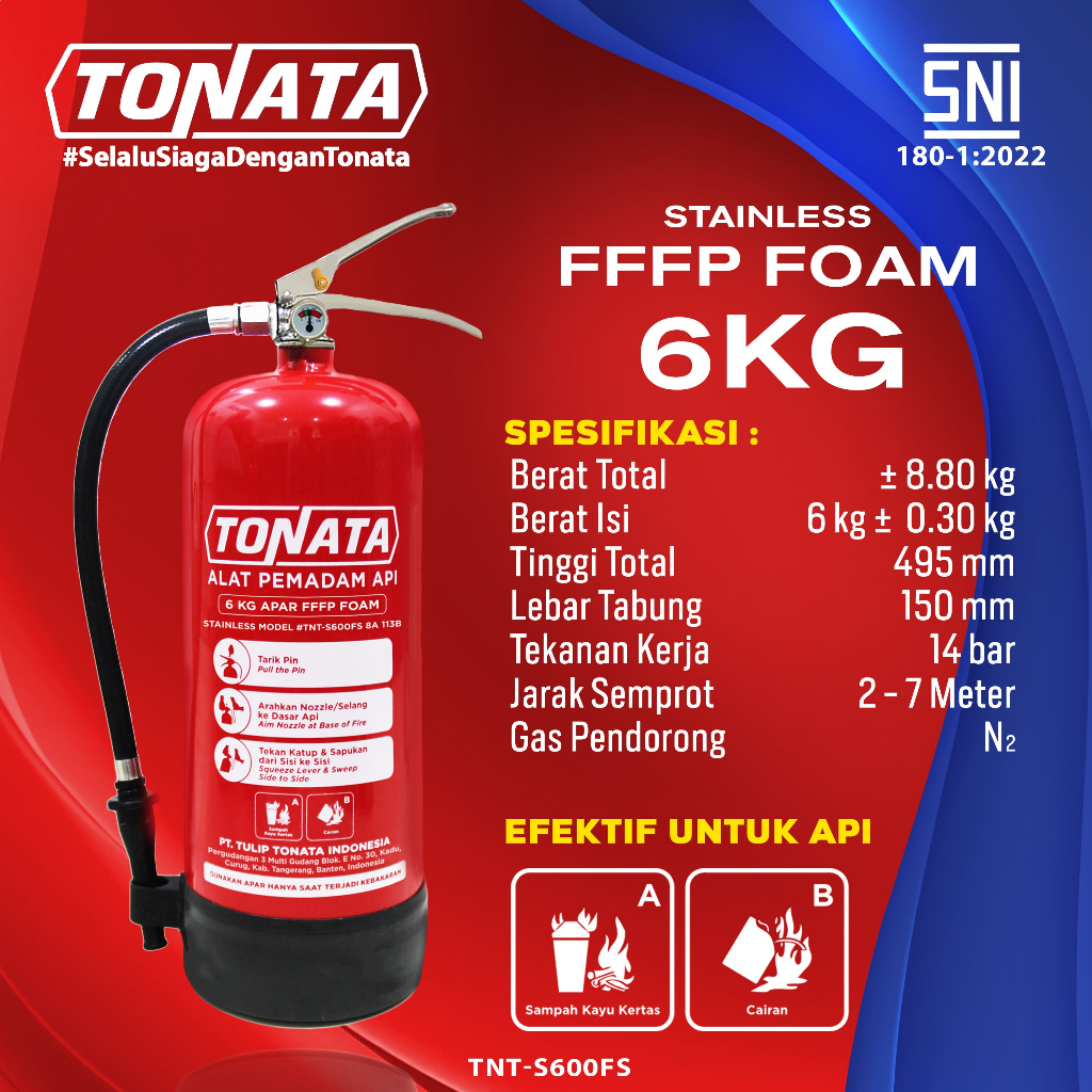Jual Alat Pemadam Api Stainless Tonata SNI / APAR FFFP Foam 6 kg ...