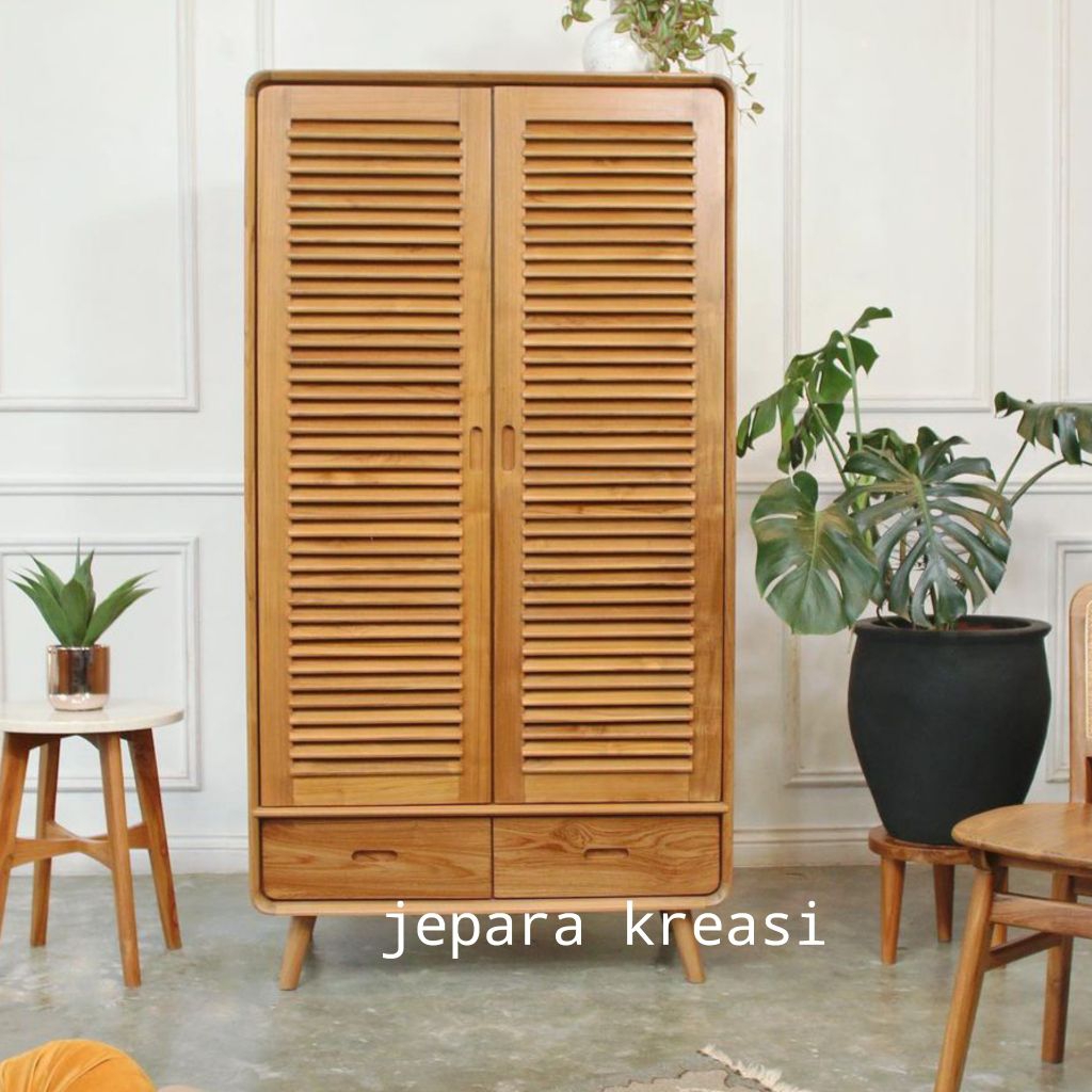 Jual Lemari Pakaian 2 Pintu Retro Kayu Jati Minimalis Lemari Pakaian 2