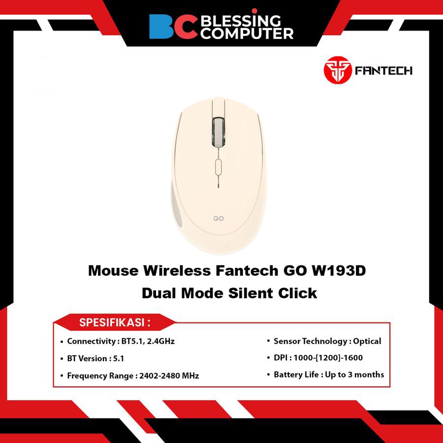 Jual Mouse Wireless Fantech GO W193D Dual Mode Silent Click - Beige ...