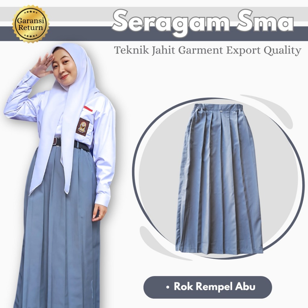 Jual Seragam Sekolah SMA Perempuan Rok Plisket Panjang Full Rempel Abu ...