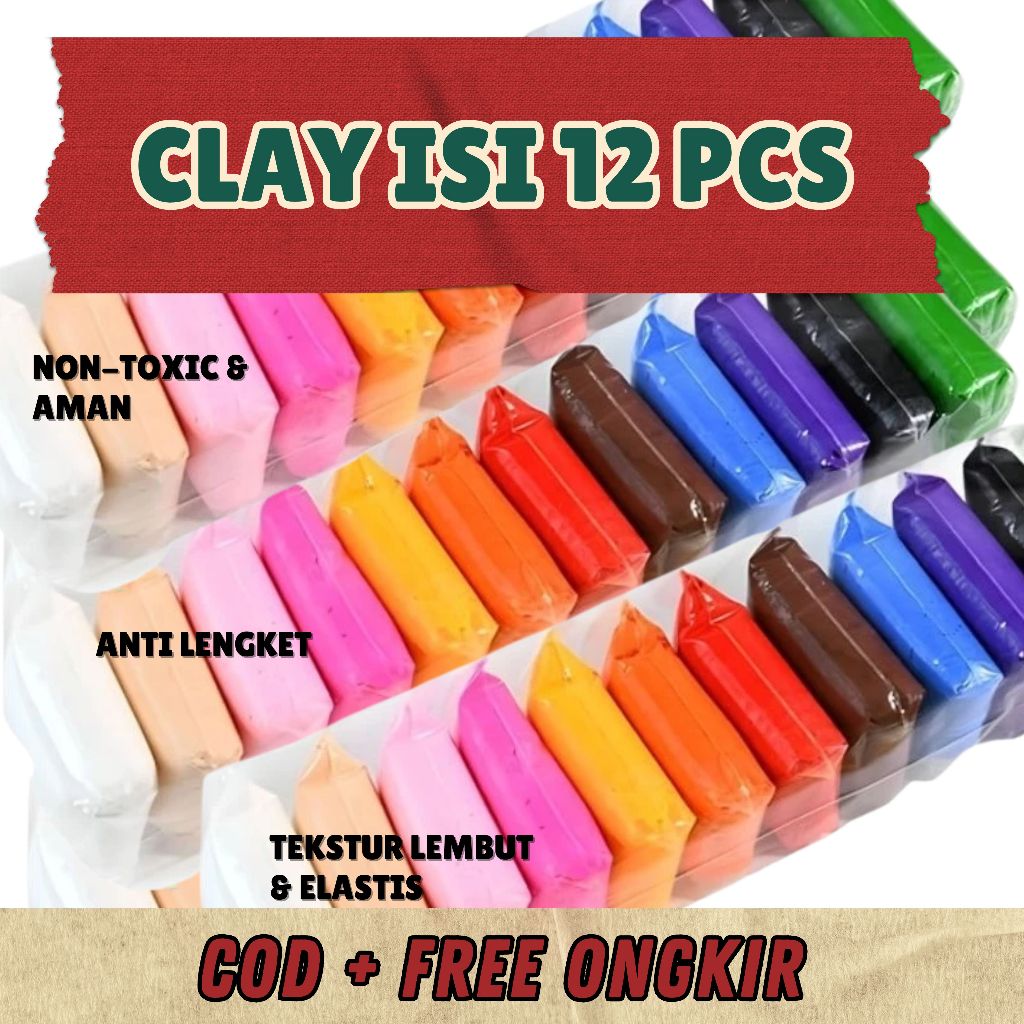 Jual Clay Polymer Warna-Warni Isi 12 | Modelan DIY Anak | Premium Clay ...