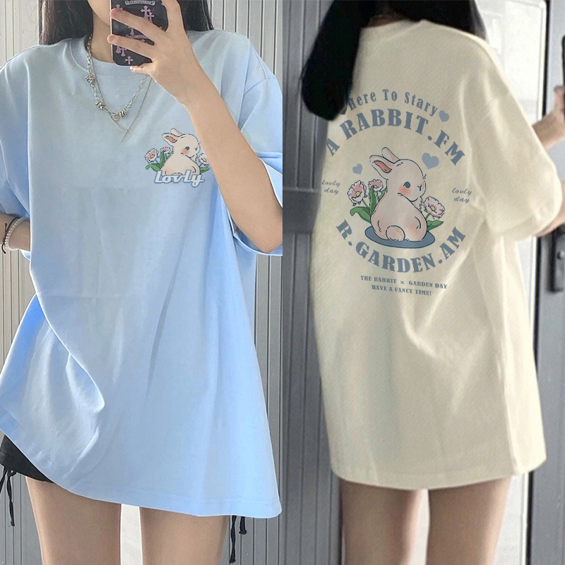 Jual Kaos Lengan Pendek Oversize Wanita Cetakan Cute cartoon rabbit ...