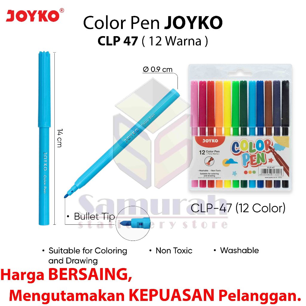 Jual Spidol Set Joyko 12 Warna CLP 47 / Color Pen 12 Colours CLP-47 ...