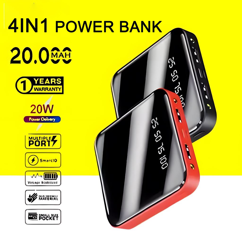 Jual Mini Powerbank 20000 mah Powerbank 4 Cables Portable Fast Charging