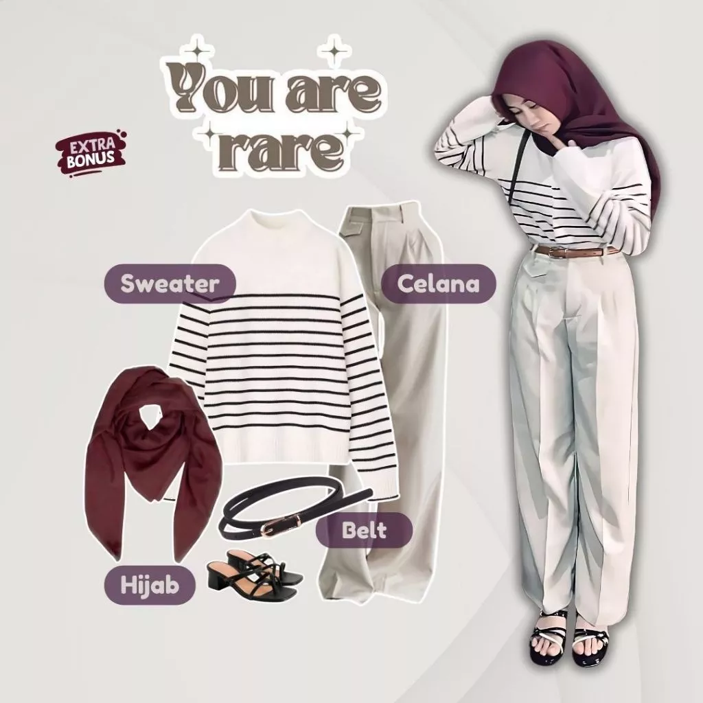 4in1 Sweater Celana Hijab Belt Wanita Stylish
