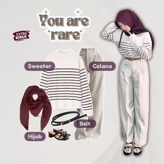 4in1 Sweater Celana Hijab Belt Wanita Stylish
