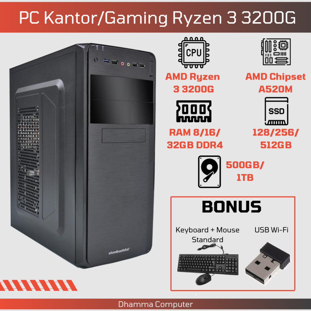 Jual PC Rakitan Komputer Kantor Gaming AMD Ryzen 3 3200G DDR4 SIAP ...