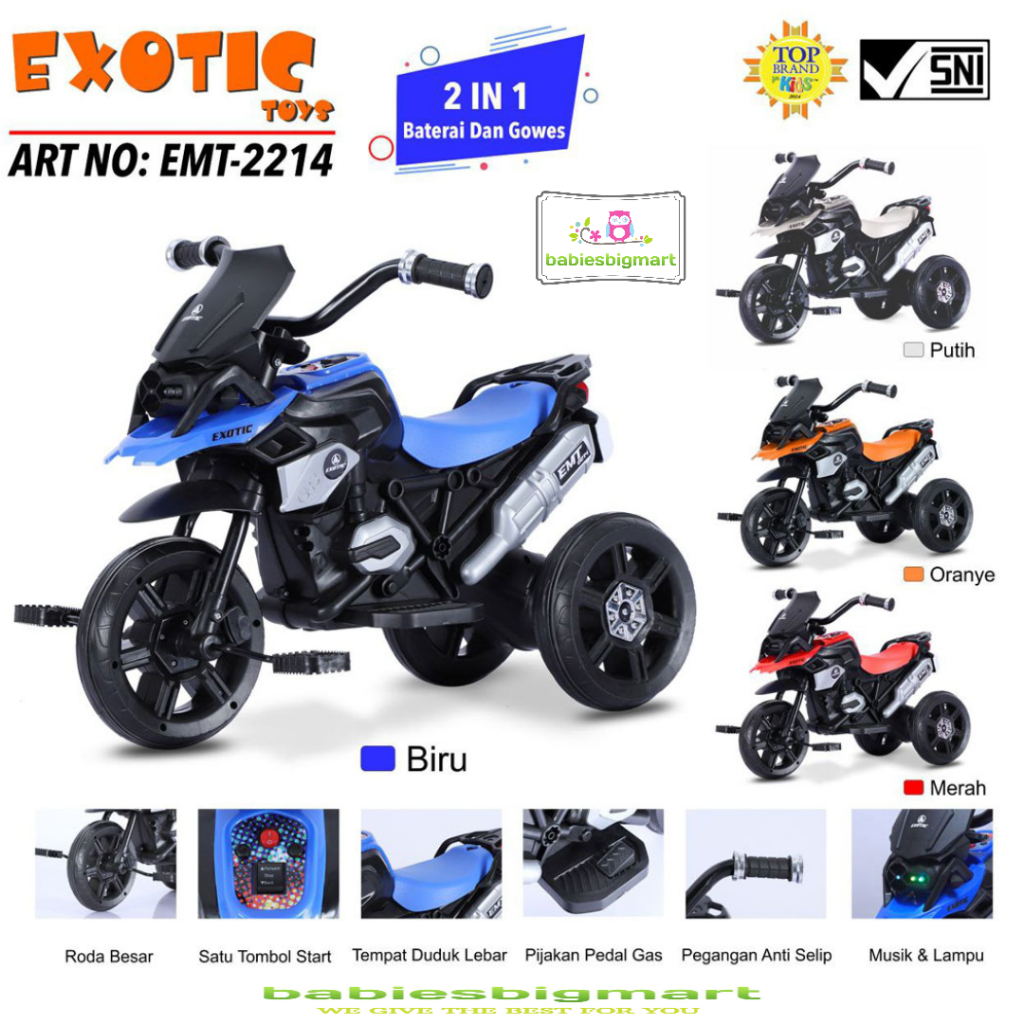 SEPEDA MOTOR AKI DAN GOWES 2IN1 (2 FUNGSI) RODA 3 MERK EXOTIC EMT 2214