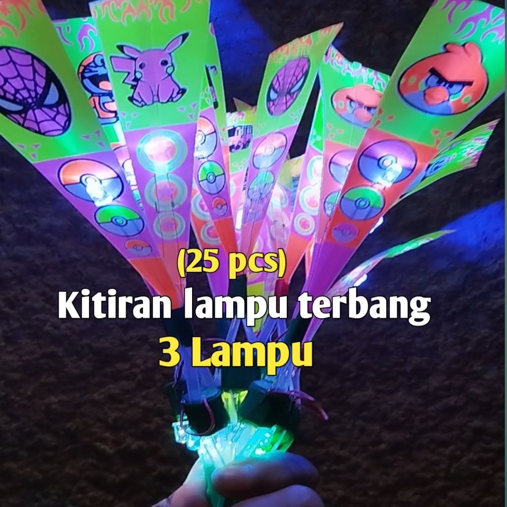 Jual 25 pcs kitiran lampu terbang 3 lampu full sablon | Shopee Indonesia