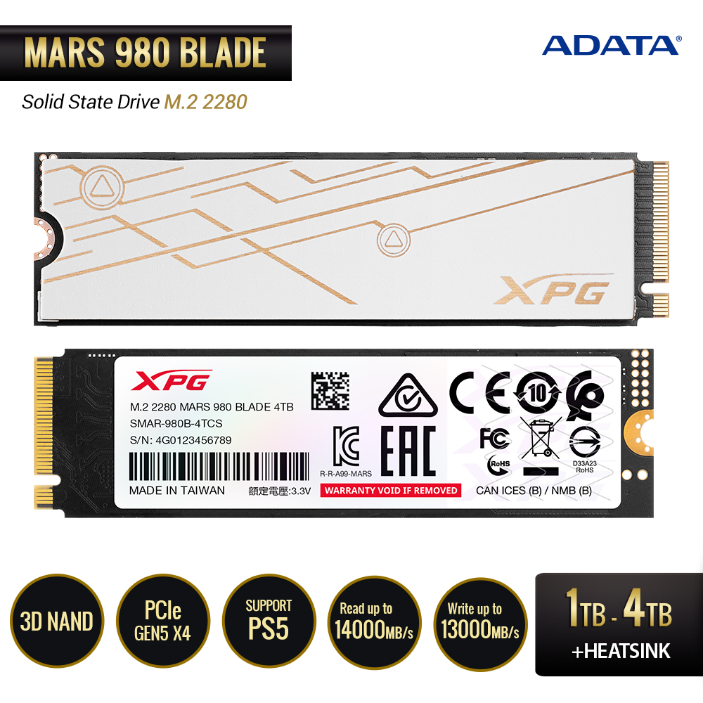 Jual ADATA XPG SSD Mars 980 Blade PCIe Gen5 x4 M.2 2280 1TB / 2TB / 4TB ...