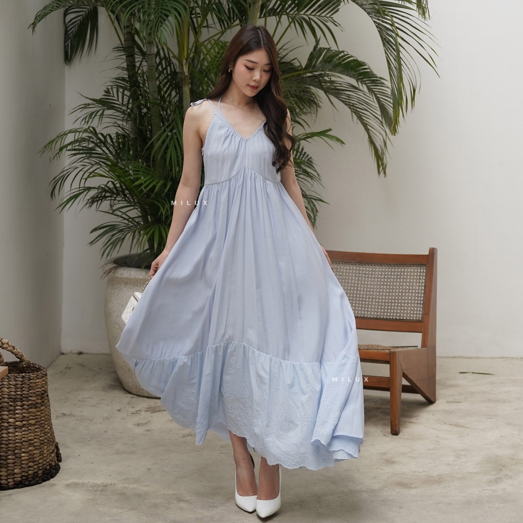 Jual DRESS BIRU BLUE MAXI GAUN PANJANG BEACH FLOW LONG DRESS MX321 ...
