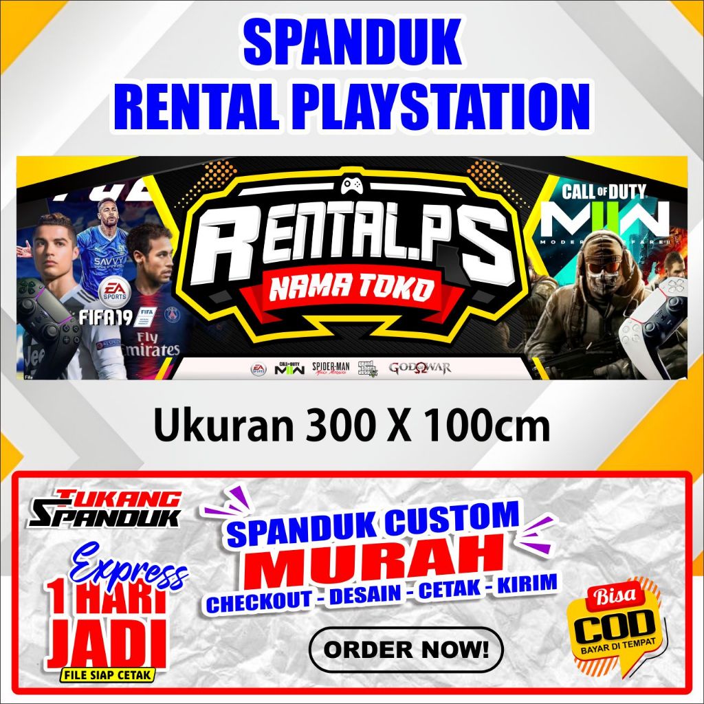 Jual Banner RENTAL PLAYSTATION, SPANDUK RENTAL PS, ukuran 300x100 cm ...