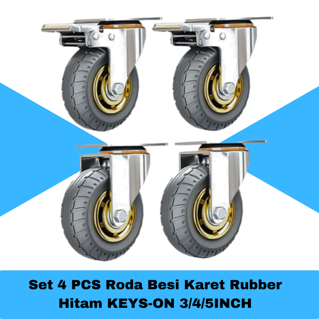 Jual Set 4 PCS Roda Besi Karet Rubber Hitam Up To 600KG Cocok Untuk ...