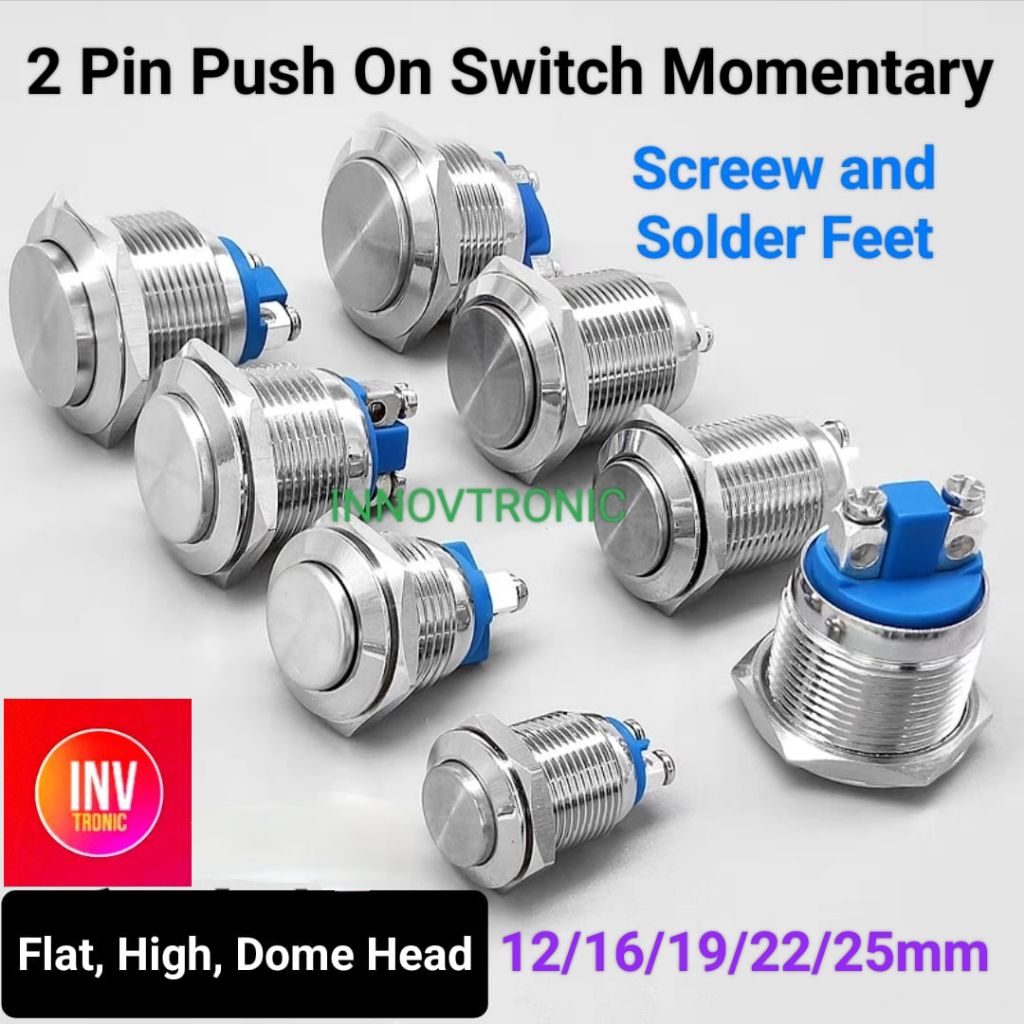 Jual 2Pin 12 16 19 22 25mm Push On Momentary Self Reset Stainless Steel ...