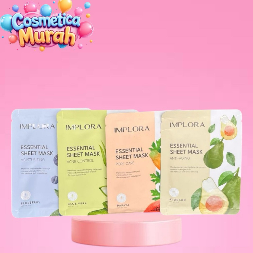 u,x] [min 3] IMPLORA essential sheet mask 25 gr masker wajah tisu with double moisturizing