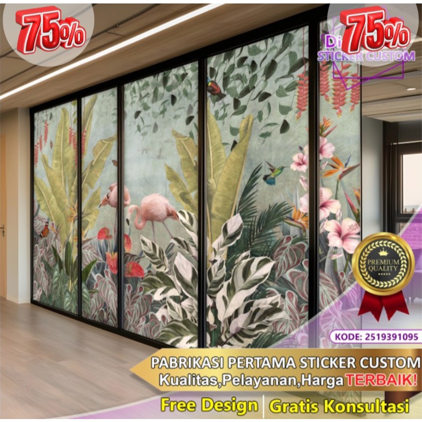 Jual Sticker Custom 3D Tema Tropical | Stiker Kaca Kantor | Stiker Kaca ...