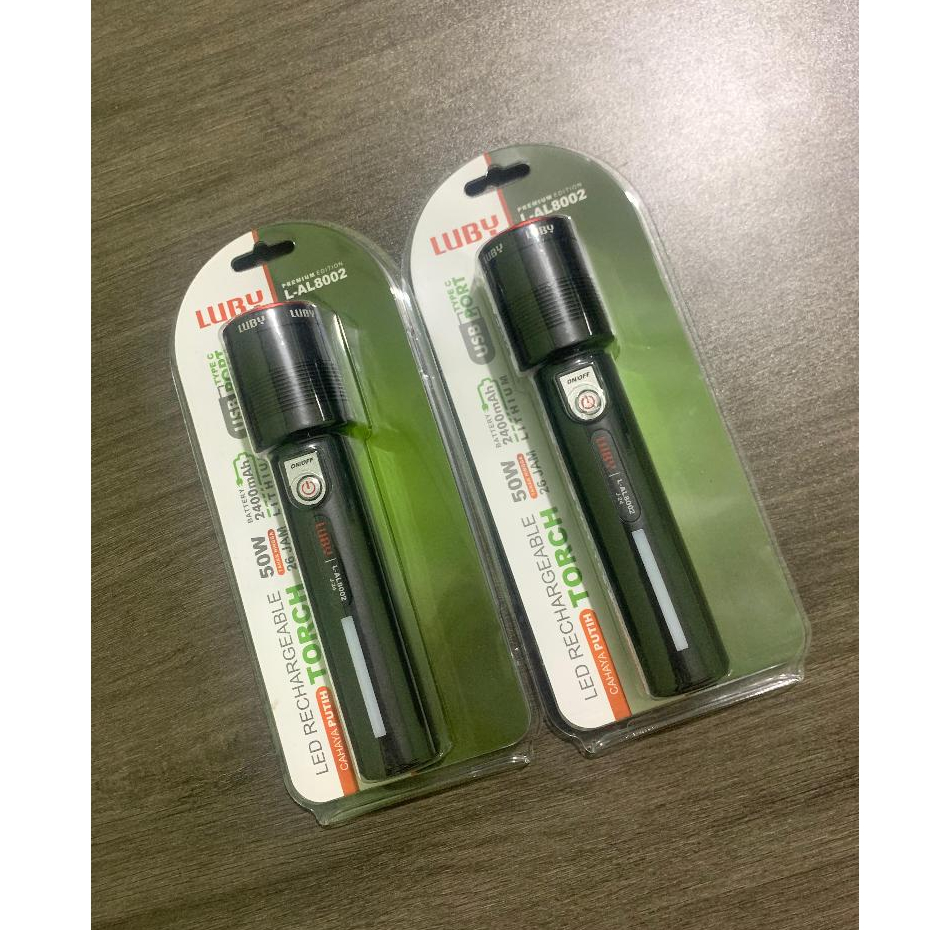 Jual LUBY L-AL8002 Senter LED Rechargeable Torch 50W Cahaya Putih ...