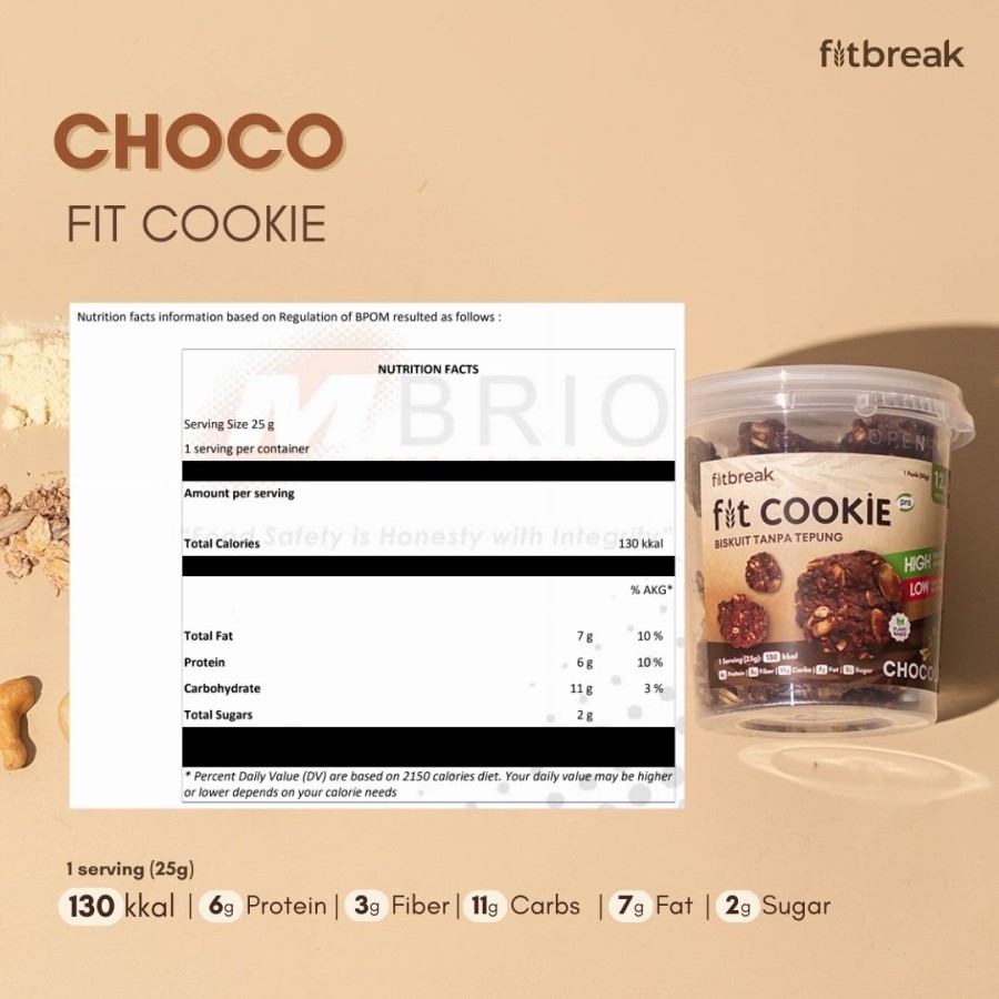 Jual Fitbreak Chocolate Protein Fit Cookie Tanpa Tepung Rendah Gula ...