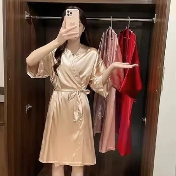 Baju Tidur Piyama Kimono Wanita Korea Sexy Women Silk Satin