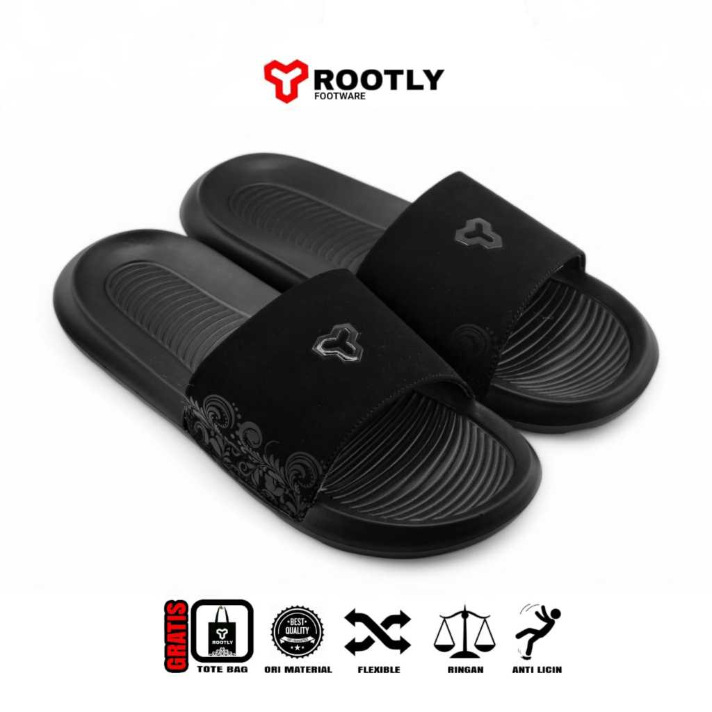 Jual Rootly - Sandal Selop Pria Fullblack Series Skin Polos | Shopee ...