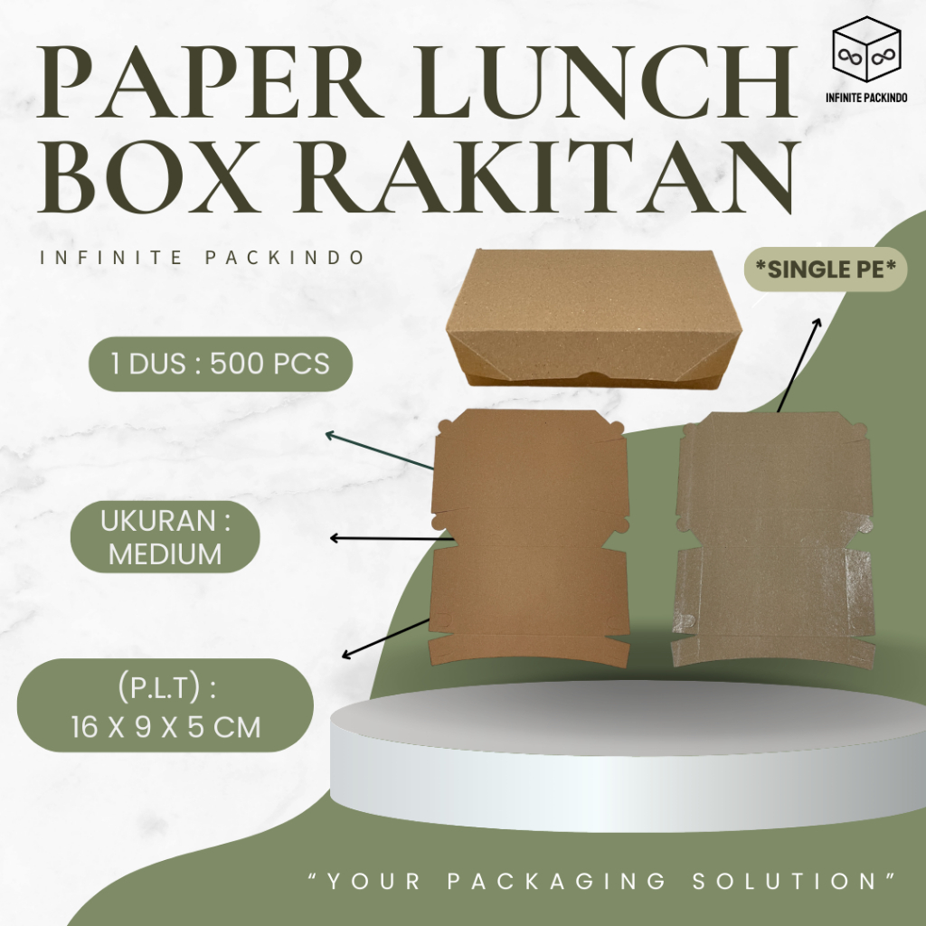 Jual (ISI 50 PCS) Paper Lunch Box Rakitan Ukuran M / Kotak Makan ...
