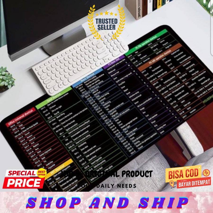 Jual Excel Shortcuts Office Desk Mat Large Keyboard Shortcut Mouse Pad ...