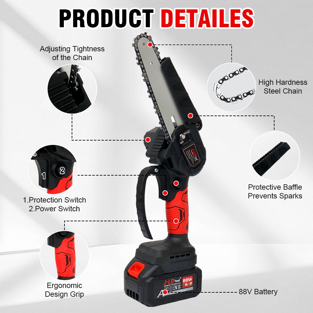 Jual JLD Brushless Chainsaw Mini 88VF Mesin Gergaji Kayu 6inch Chain ...