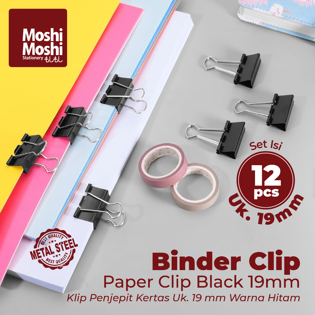 Jual Paper Binder Clip 19mm Black Document Moshi Klip Penjepit Kertas ...