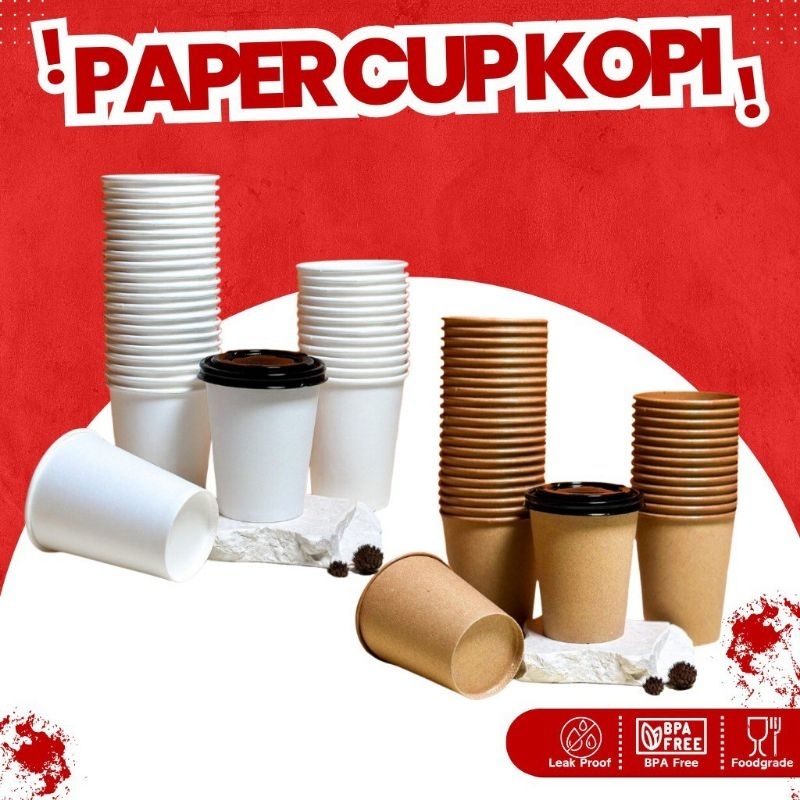 Jual Paper Cup Kopi Putih Coklat Polos Motif 8oz Gelas Ekonomis Murah ...