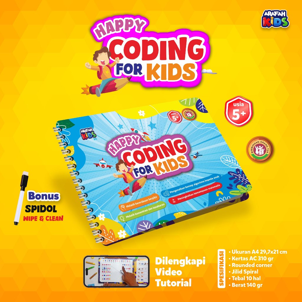 Jual Arafah - Happy Coding For Kids 5+ Bonus Spidol Wipe And Clean ...