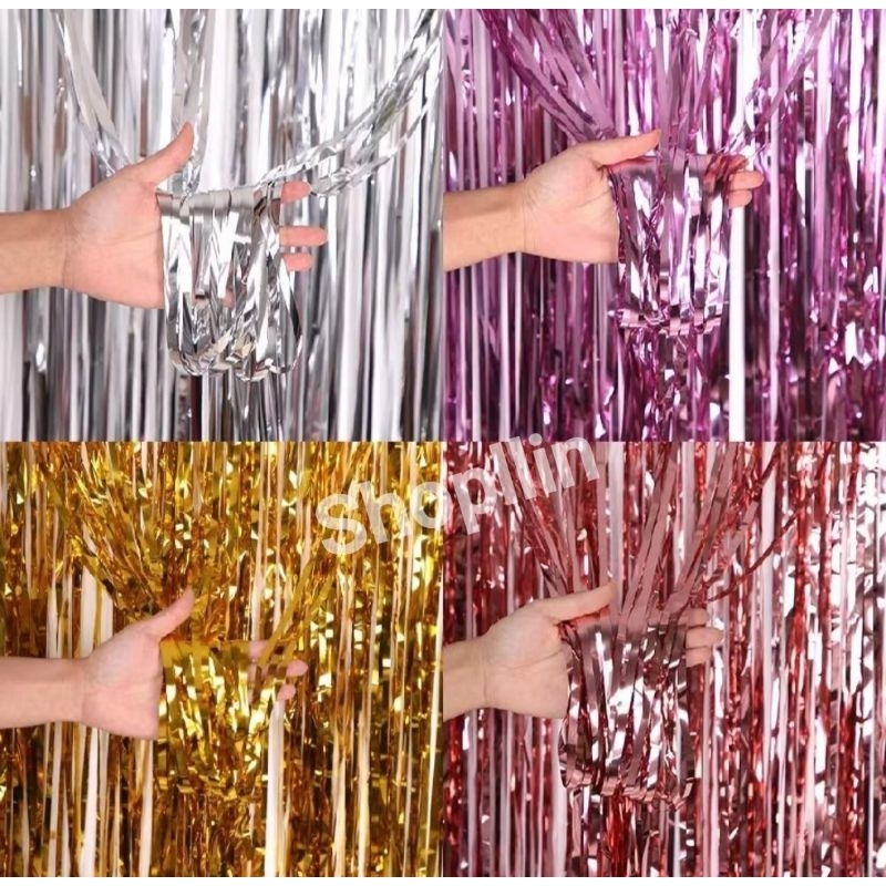 Tirai foil ulang tahun 1mtr x 2mtr / Hiasan dekorasi dinding / Pesta ulang tahun / tirai rumbai backdrop