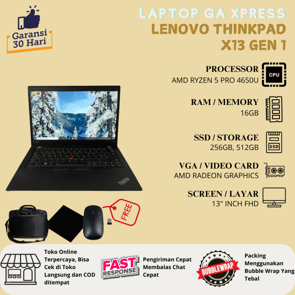 Jual Lenovo Thinkpad X13 GEN 1 AMD RYZEN 3/5/7 PRO 4750U 13