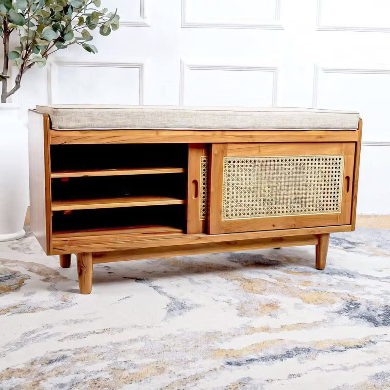 Jual Bench Stroge rak sepatu minimalis modern model rotan kayu jati ...