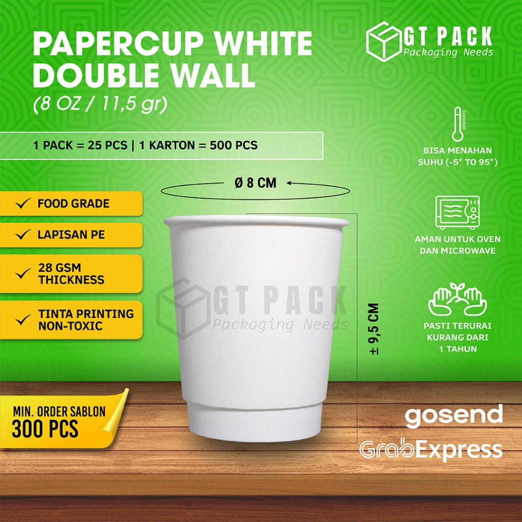 Jual Paper Cup Double Wall 8 Oz (Putih) + Tutup | Shopee Indonesia