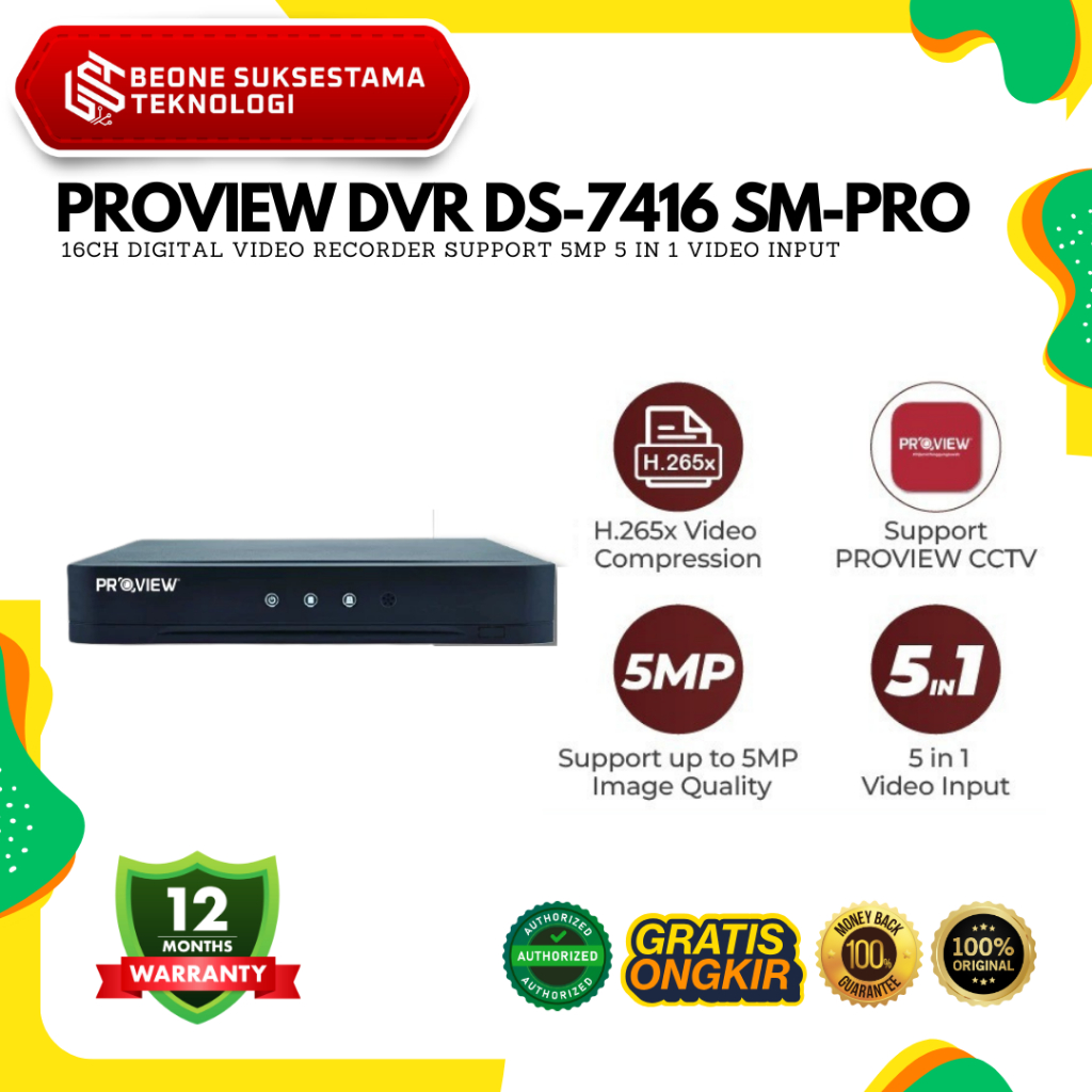 Jual PROVIEW DVR 16CH Support 5MP 5 In 1 Video Input DS-7416SM-PRO ...