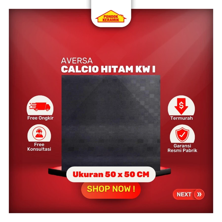 Keramik Lantai Aversa 50x50 Calcio Hitam / Keramik Hitam Glossy