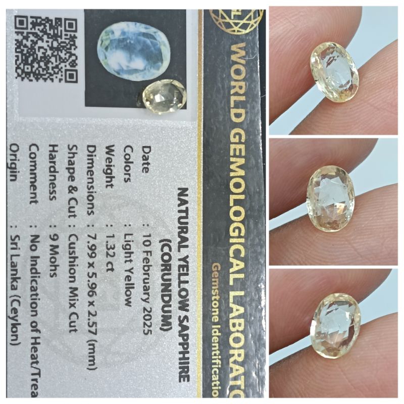 Natural Top Yellow sapphire Ceylon 1,3 ct memo GLI Safir SriLanka
