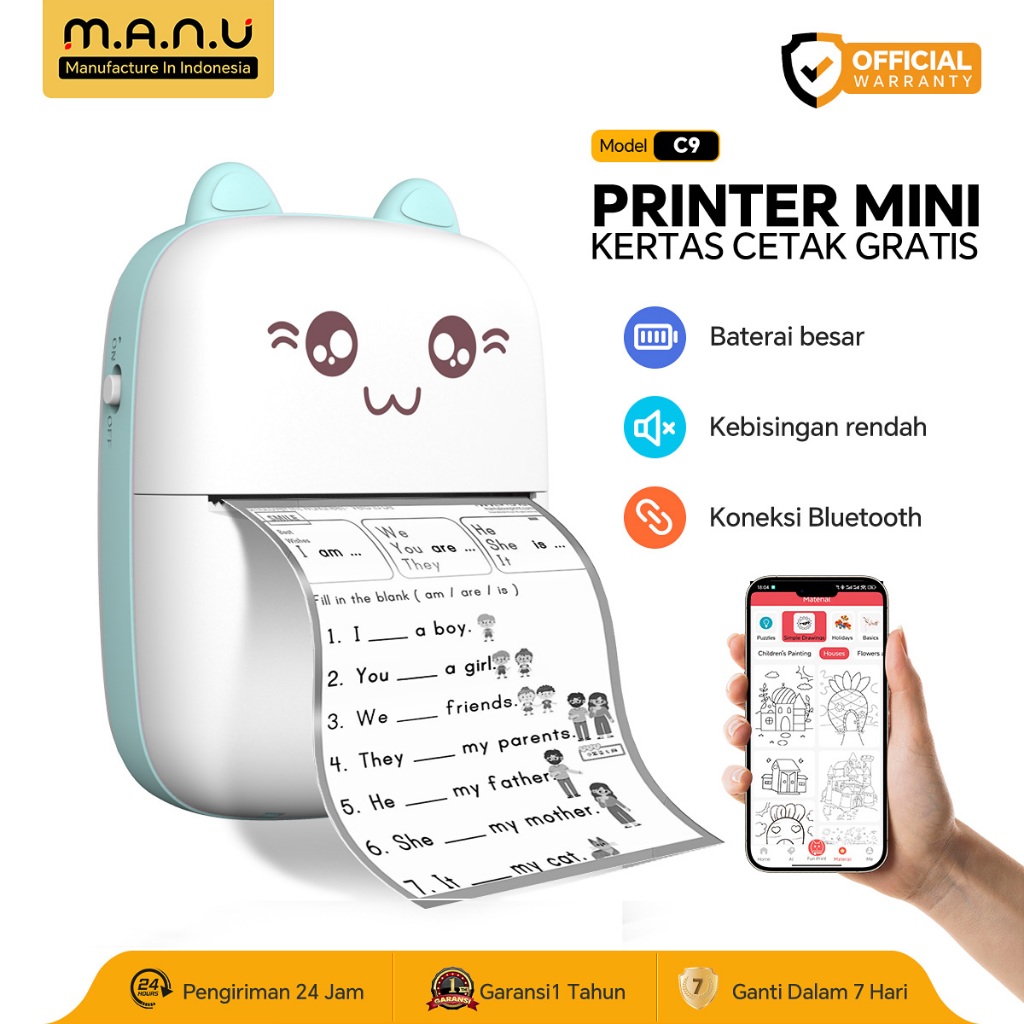Jual MANU Printer Mini Bluetooth Tanpa Tinta Portable Thermal Printer ...