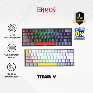 GAMEN Titan 5 Keyboard Gaming Mechanical 60% Layout RGB Light Hot-Swappable Full Key Anti-Ghosting Original - Garansi 1 Tahun